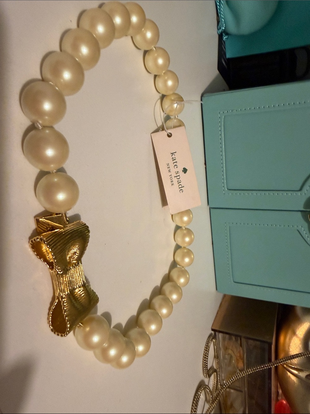 kate spade Cream Pearl Necklace with Gold Bow Accent